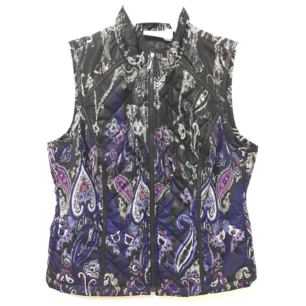 Womens Vest Chicos Quilted Full Zipper Mock Neck Paisley